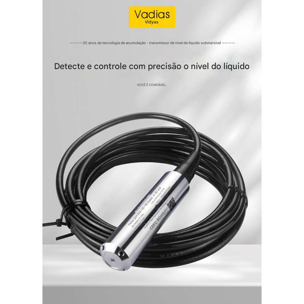 Transformador de nível de líquido Drop-In e Sensor de nível de água, Detector de transformador, saída 24VDC, 4-20mA