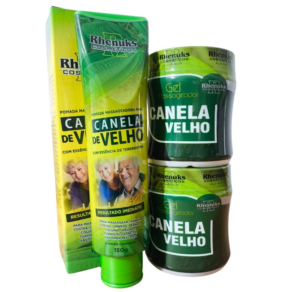 Kit 2 Pomada Canela de Velho Massageadora 200g + 1 Pomada Canela de Velho 150g – Alívio Imediato! ✨🌿