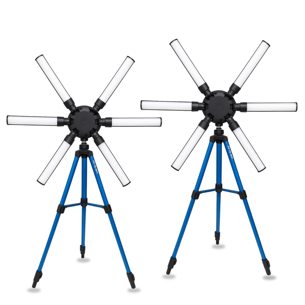2 Iluminador Ring light Tubular 120W  6 Tubos Led + 2 Tripé Regulável Nível Adaptador de Rosca 5/8