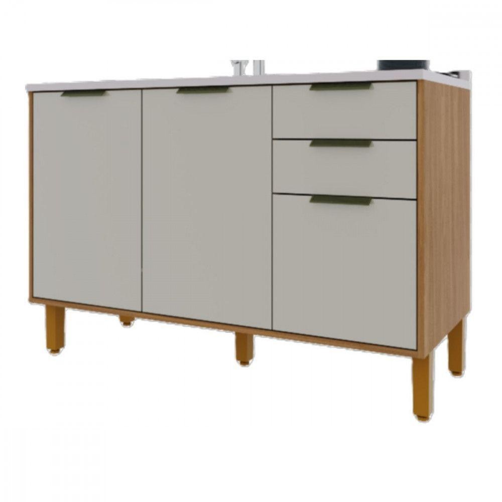 Balcão Cozinha Para Pia 3 Portas 2 Gavetas 1,20cm Paris Inde Freijo/off White - Alta Padrão de Fabricação