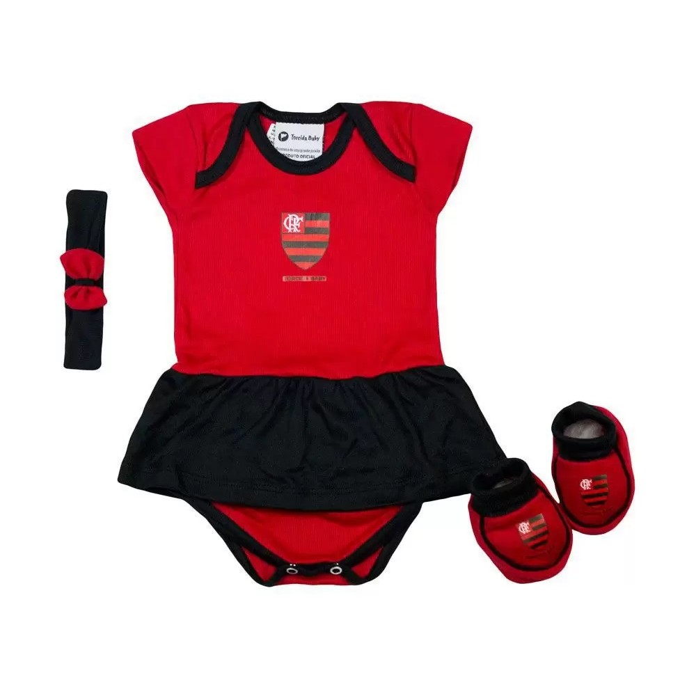 Kit Bebê 3 Peças do Flamengo Body + Pantufa + Tiara Oficial