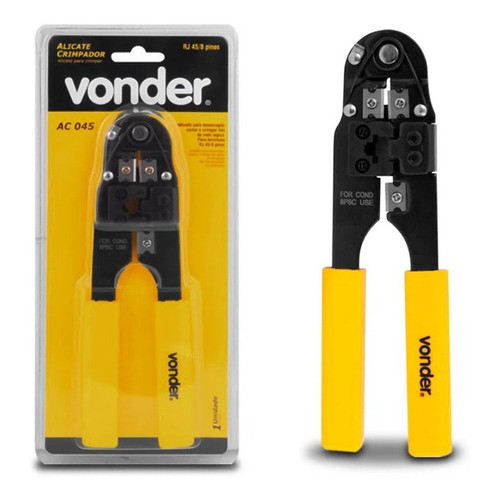 Alicate Crimpador AC045 para RJ45 8 Pinos Corte e Decape Vonder