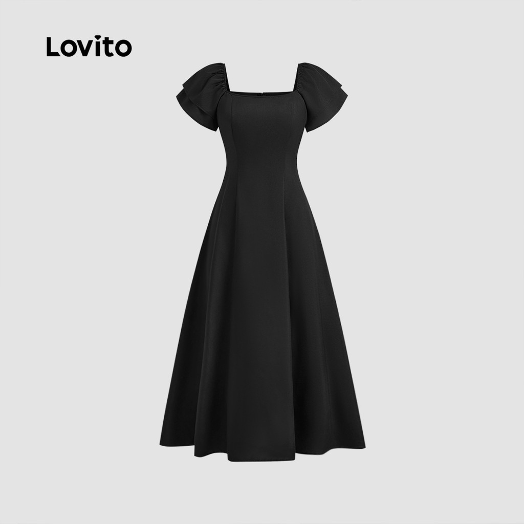 (Trendy) Lovito Vestido elegante liso de camada dupla para mulheres LBL24292 - Women Clothes