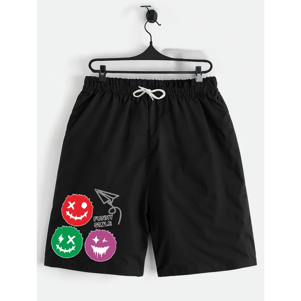 Shorts Preto Bermuda Calção Verão Funny Smile Estampado Infantil Juvenil
