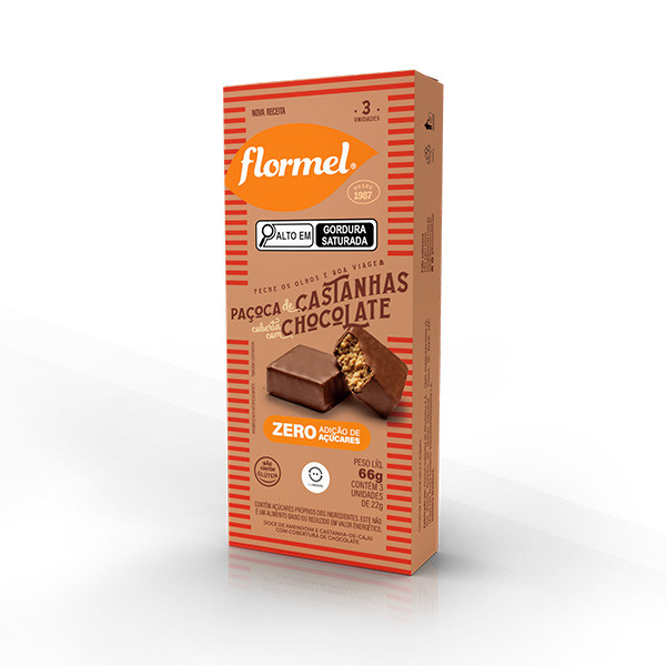 Paçoca de Castanha Coberta com Chocolate Zero 3x22g FLORMEL - Food & Beverages