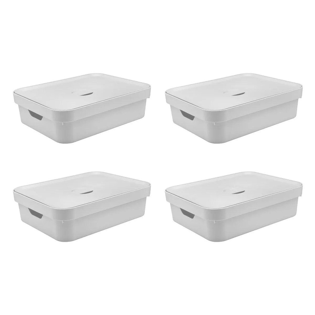 Kit de caixa organizadora com tampa Ou 4 peças 10,5L Linha Cube - Branco em Oferta na Shopee
