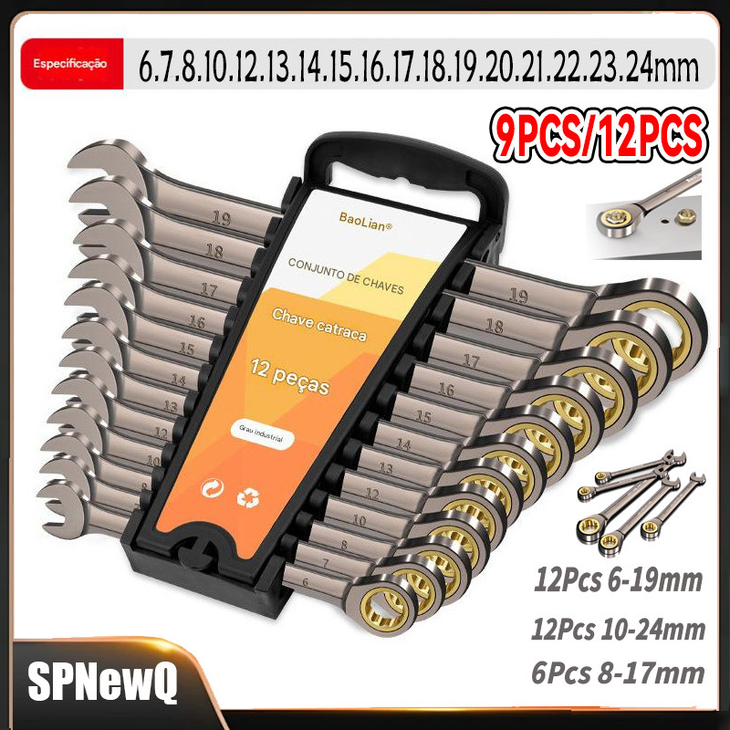 Jogo de Chaves Combinadas com Catraca 12 Peças em Cromo Vanádio em Oferta na Shopee