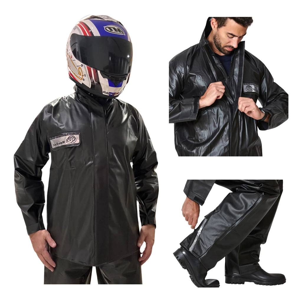 Conjunto Capa Chuva Moto Emborrachada Impermeável Com Gola Flex — imagem 1