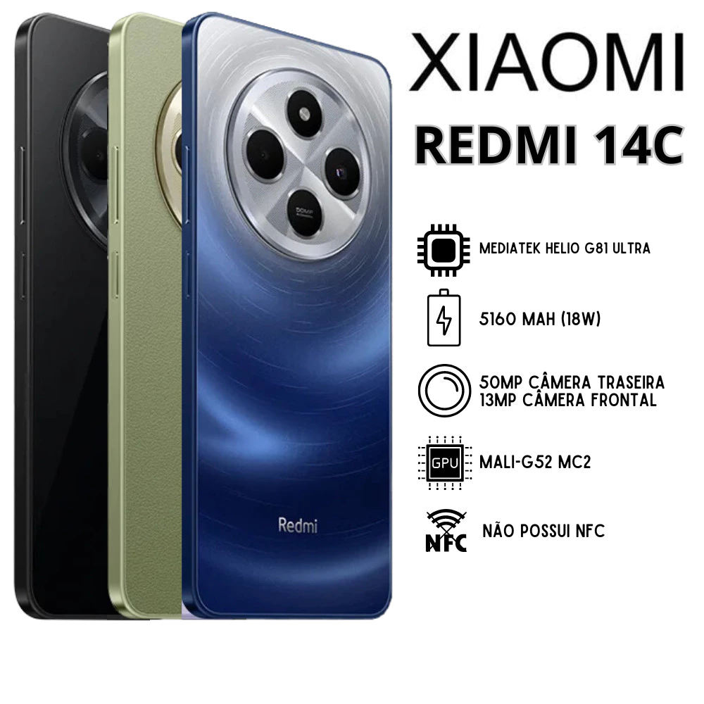 Smartphone Xiaomi Redmi 14c 256gb / 128gb Global Original (COM CAPINHA E PELÍCULA DE CORTESIA)