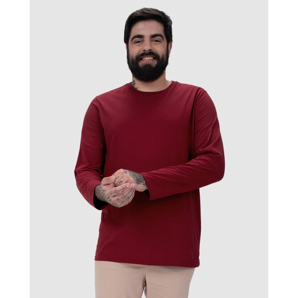 Camiseta Básica Masculina Plus Size Manga Longa Em Algodão em Oferta na Shopee