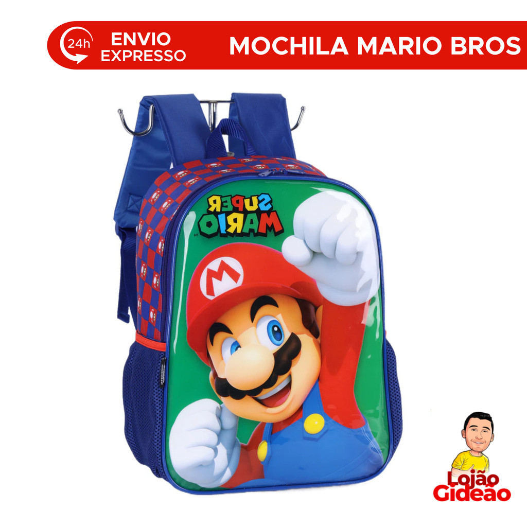 Mochila Bolsa Escolar Super Mario Infantil Com Alças Reforçada Grande Espaçosa Verde