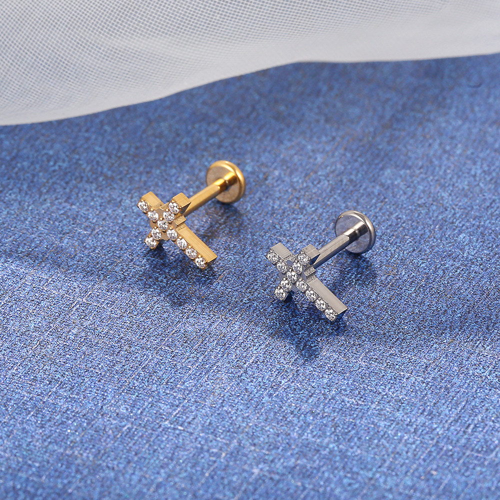 Detalhes do Lomiss Piercing Helix Tragus Conch Labret Titânio Cruz Zircônia