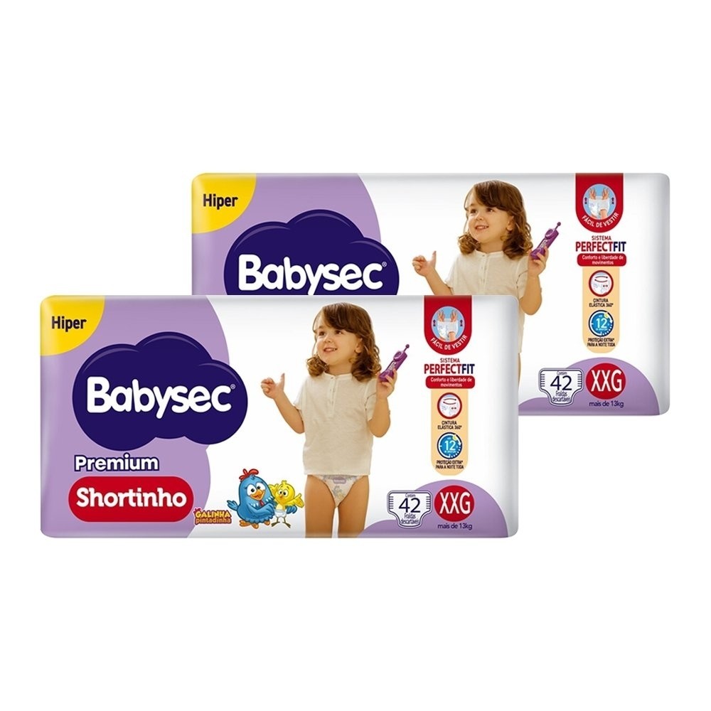 Fralda Descartável Babysec Shortinho Hiper Extra Extra Grande - 2 Pacotes com 42 Fraldas - Total 84 Tiras em Oferta na Shopee