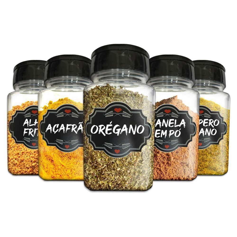 Pote Tempero Kit 8 Potes+24 Etiquetas Adesivas Q170 Preta em Oferta na Shopee