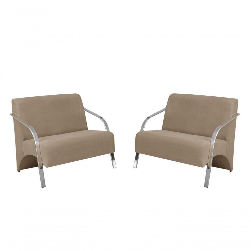 Kit 2 Poltronas 2 Lugares Braço Alumínio Suede Cappuccino em Oferta na Shopee