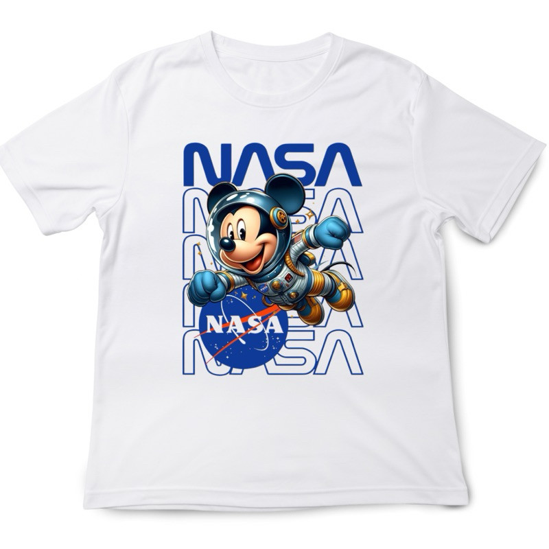 Camiseta Unissex Minnie Mikey Nasa Foguete Infantil Plus Size