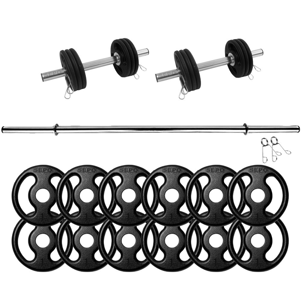 Kit Halteres De Anilhas E Barras Fitness - 21 Peças Treino