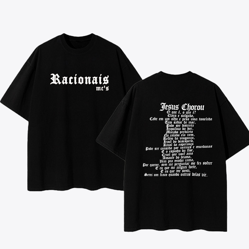 [Camiseta Premium em Algodão Puro]SISI Camiseta Streetwear Estampada  Oversized Frase Musica Racionais Jesus Chorou