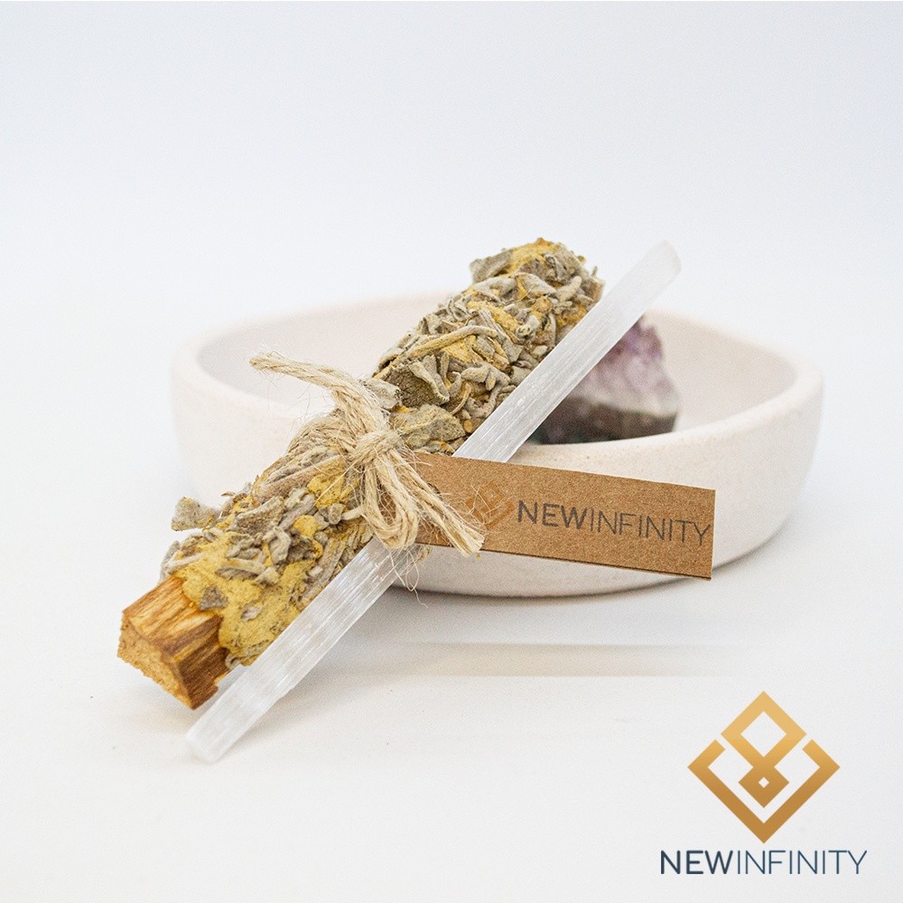 Kit Selenita e Defumador Bastão de Palo Santo Emantado com Salvia