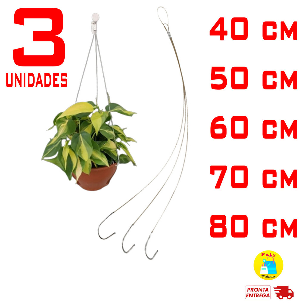 Kit 1 a 3 Cabo de aço corrente pendurar vaso planta revestido 3 ou 4 gancho