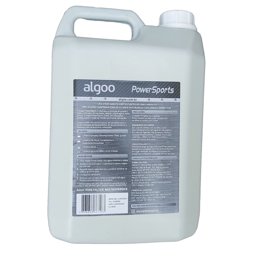 Desengraxante para Bike Algoo Multiuso Powersports 5 L Mtb Speed - Sports & Outdoors