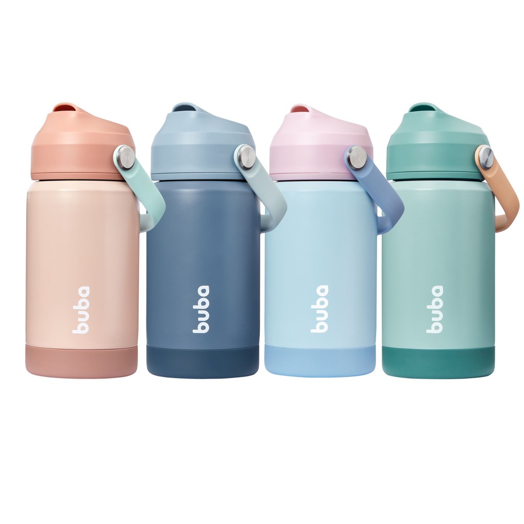 Copo Garrafa Térmica Infantil Parede Dupla com Canudo de Silicone 360ml – Buba