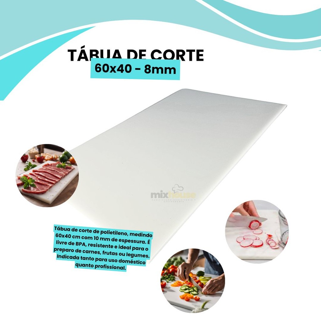 Tábua De Corte 60X40 8MM Profissional Polietileno Antibacteriana Carnes Legumes Diveros Tamanhos