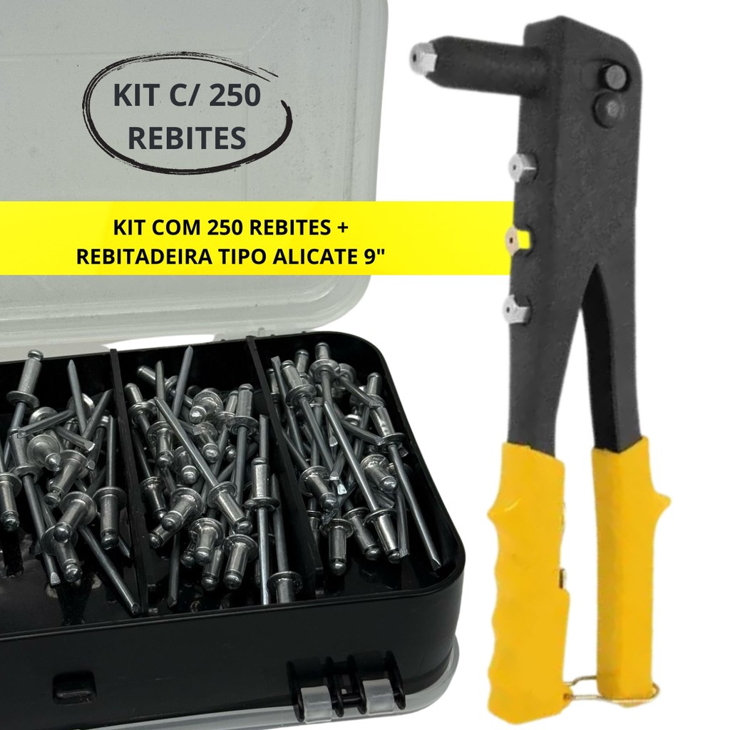 Kit Alicate Rebitador Manual + Estojo Organizador com 250 Rebites