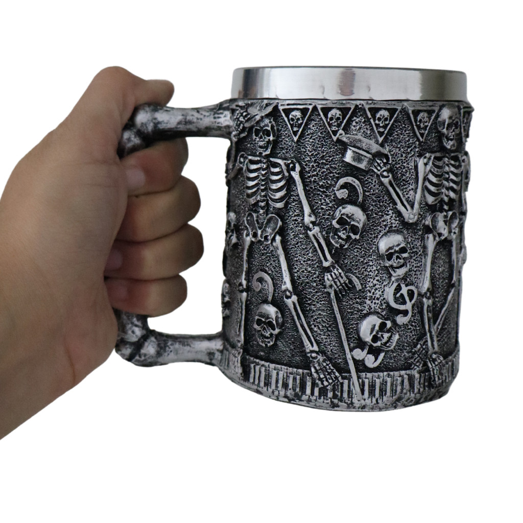 Copo Caneca de Chopp Cerveja Esqueleto Caveira Bebida Gelada Quente Café