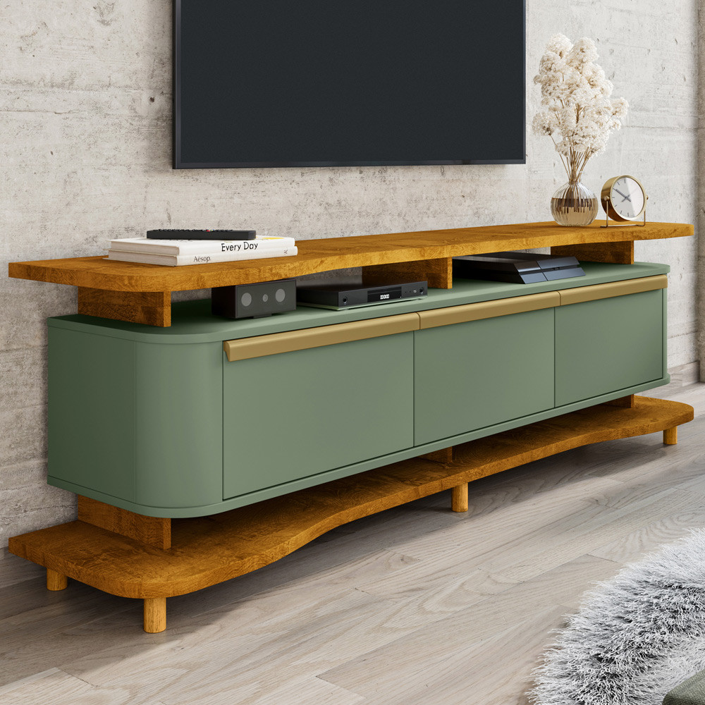 Rack Para Sala de Estar TV 75 Pol Orgânico Maui B02 Naturalle Pistache - Lyam Decor