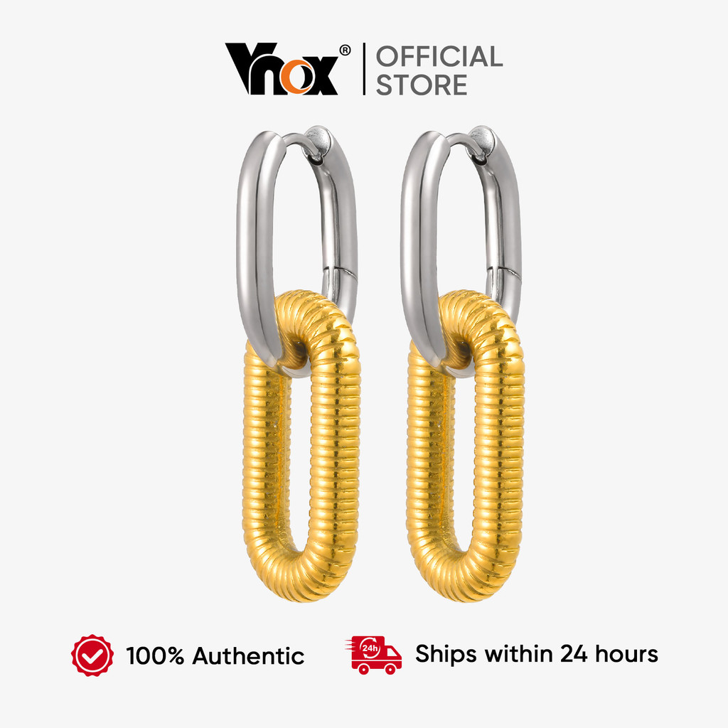 Brincos Huggie De Ligação De Aço Inoxidável Vnox Para Mulheres , Pendurados Em Ouro 18K , Joias Hipoalergênicas em Oferta na Shopee