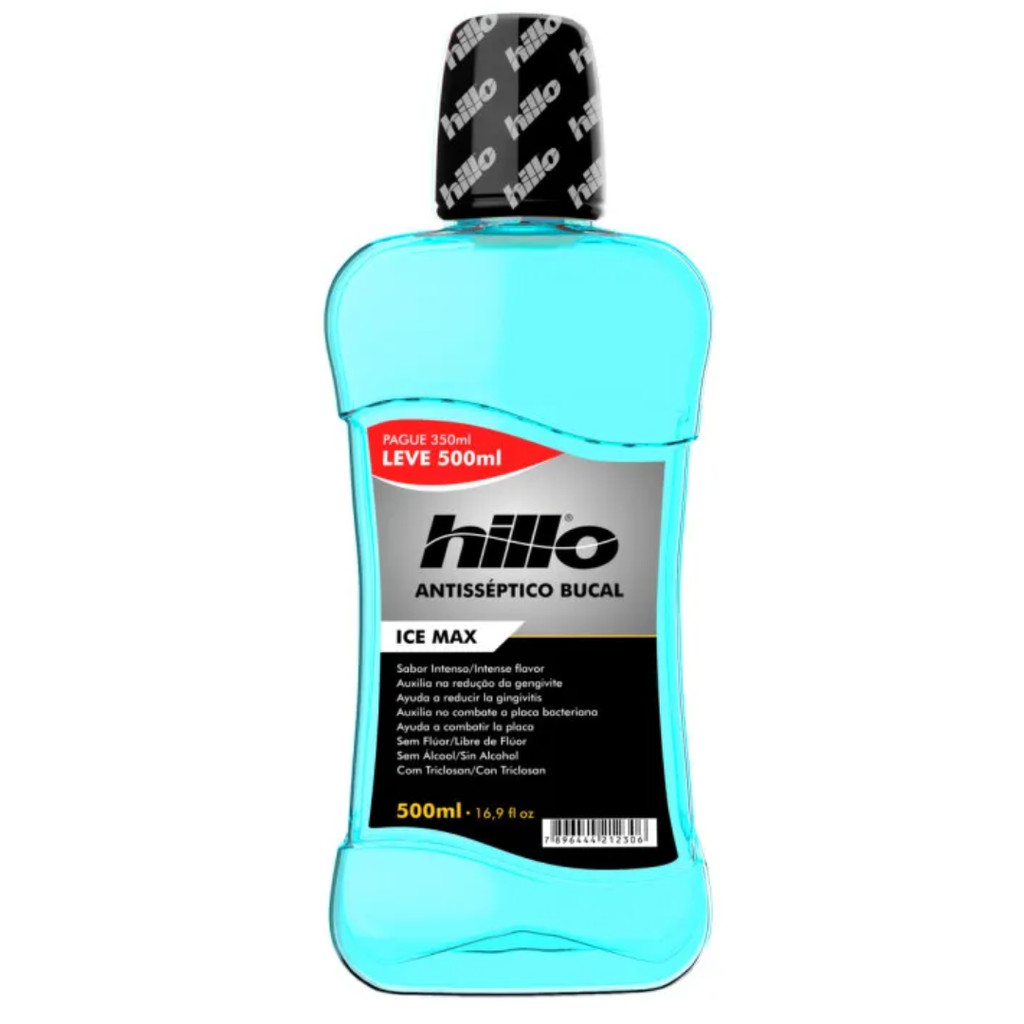 Enxaguante Bucal Hillo Ice Max Sabor Intenso Sem Álcool Sem Flúor 500ml