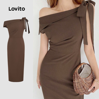 Lovito Vestido Casual Feminino Liso Com Ombro De Fora E Cadarço Plissado Laço Vestido De Verão/primavera L132AD1034 em Oferta na Shopee