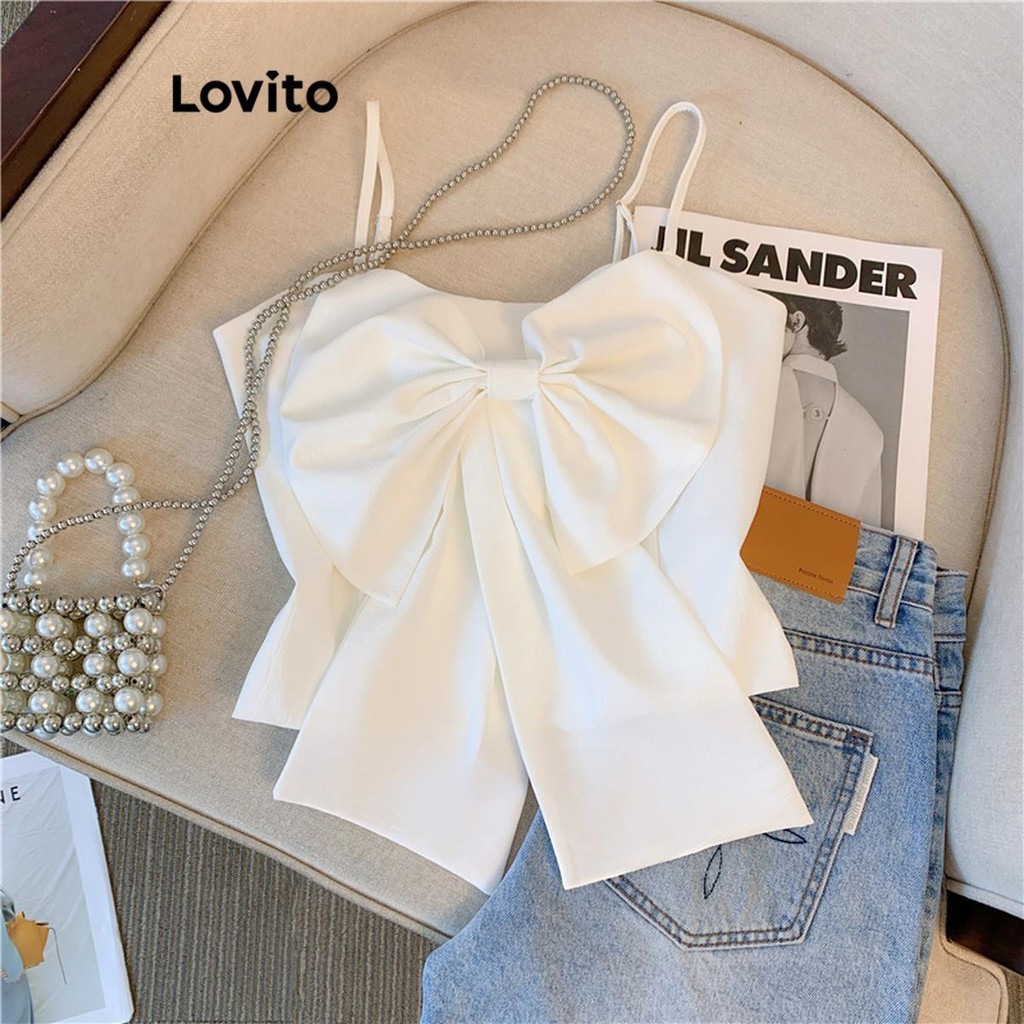 Lovito Regata Casual Com Laço Liso Para Mulheres LNA65225 - Women Clothes