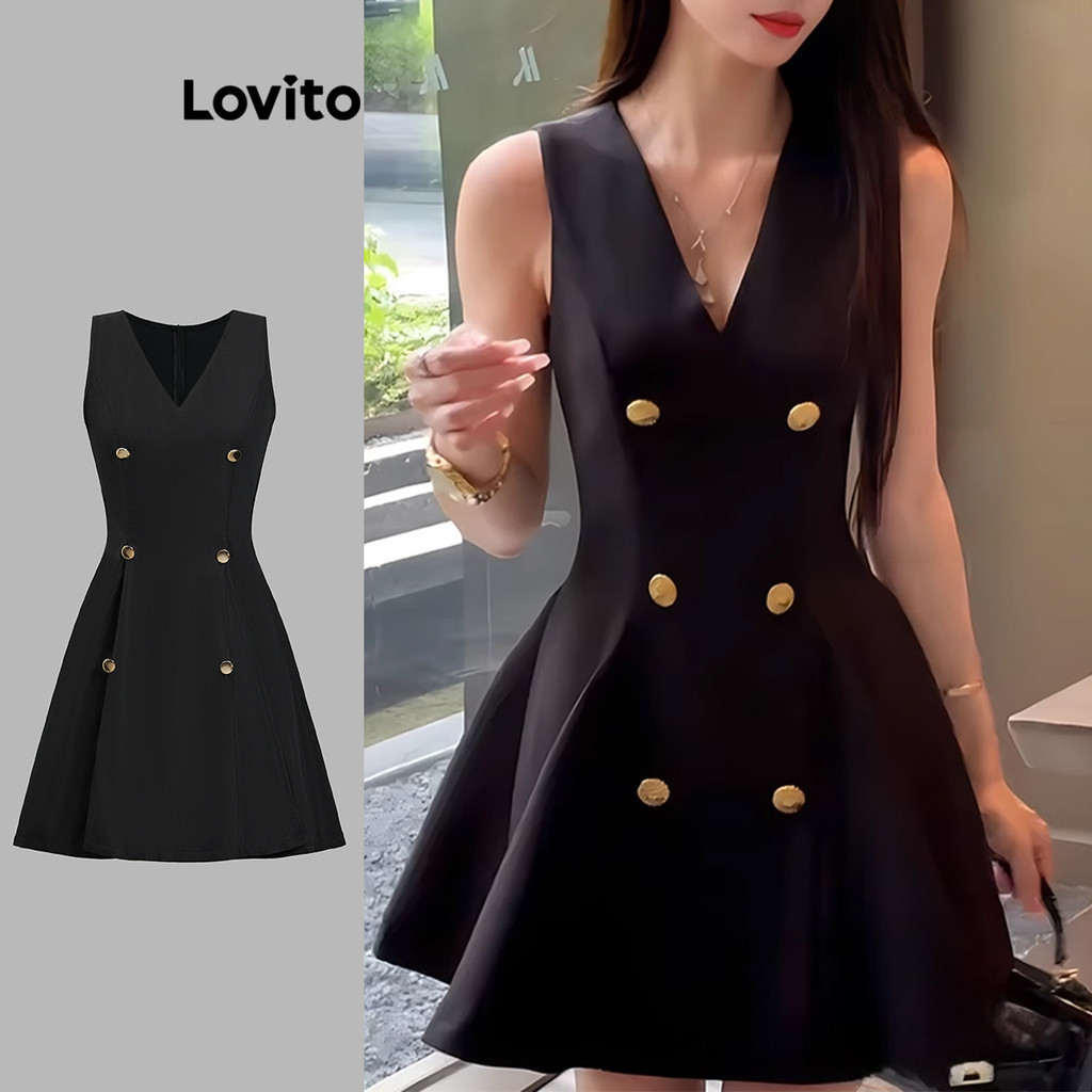 Lovito Vestido Casual Vestido Liso Com Botões Para Mulheres L104ED518 - Women Clothes