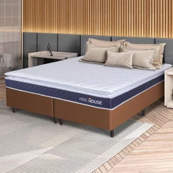 Conjunto Box Marrom Durban Azul Espuma D28 King 193x203x57 - King House