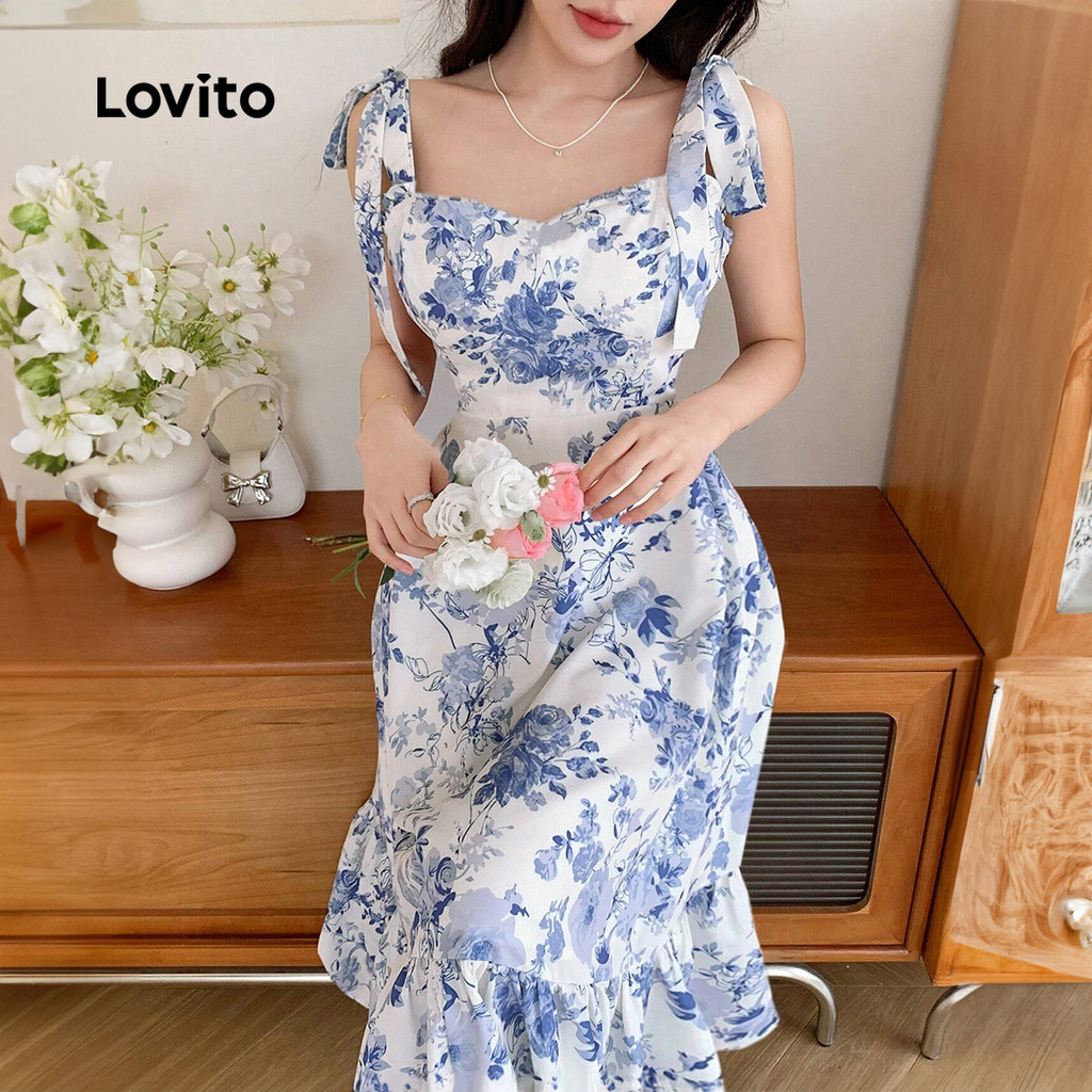 (Trendy) Lovito Vestido Elegante Com Costura Em Tecido Com Estrutura Floral Para Mulheres L131LD1230 - Women Clothes