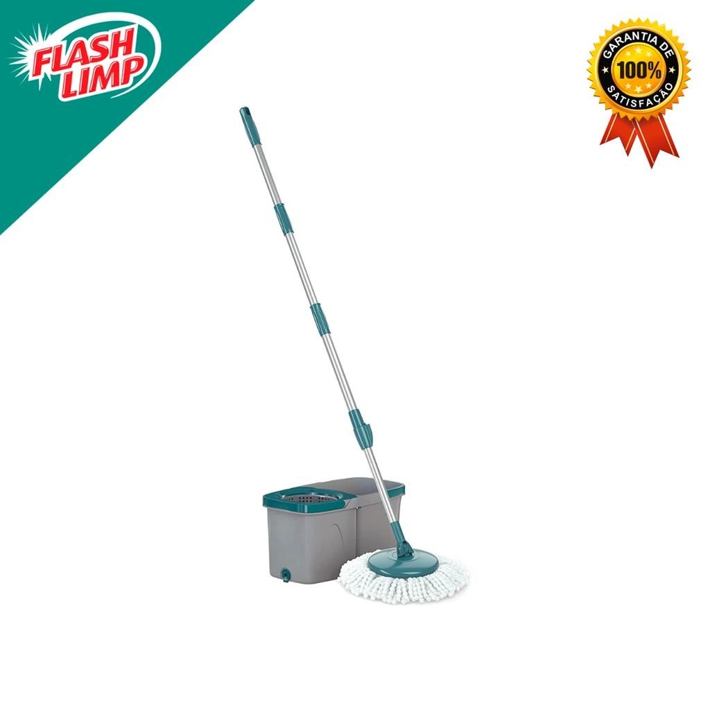 Esfregão C/ Balde Mop Giratório Duas Água Balde 3 litros Com Cesto Inox Flash Limp Envio Imediata