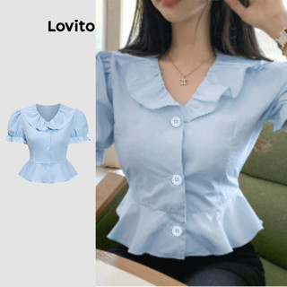 Lovito Blusa feminina elegante com botões frontais e babados L91AD212 em Oferta na Shopee