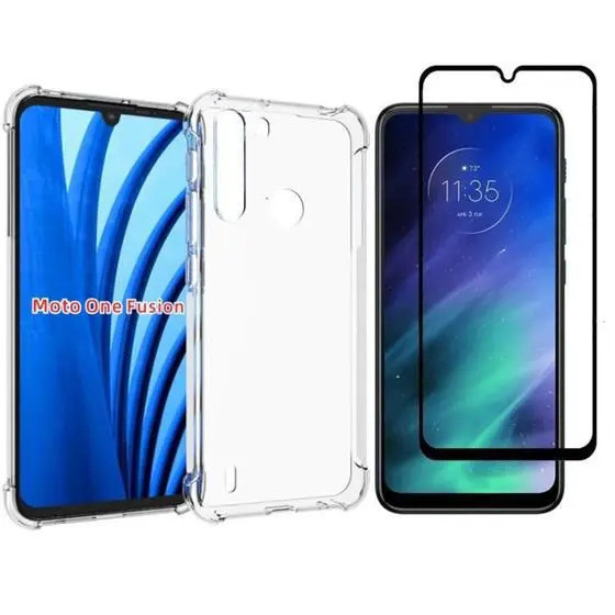 Kit Película  3D de Vidro + Fone de Ouvido + Capa Anti Impacto Motorola One Fusi