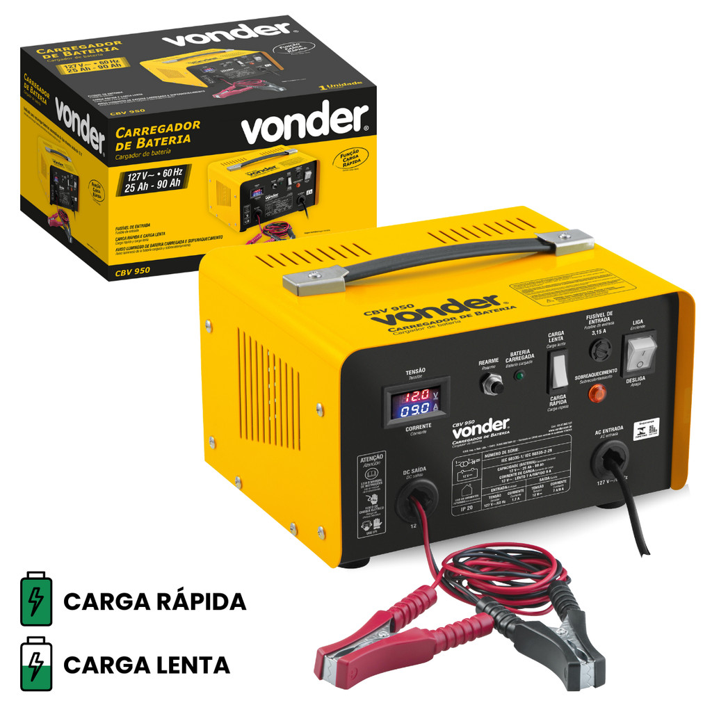 Carregador De Baterias Vonder CBV 950 Carga Rápida e Lenta