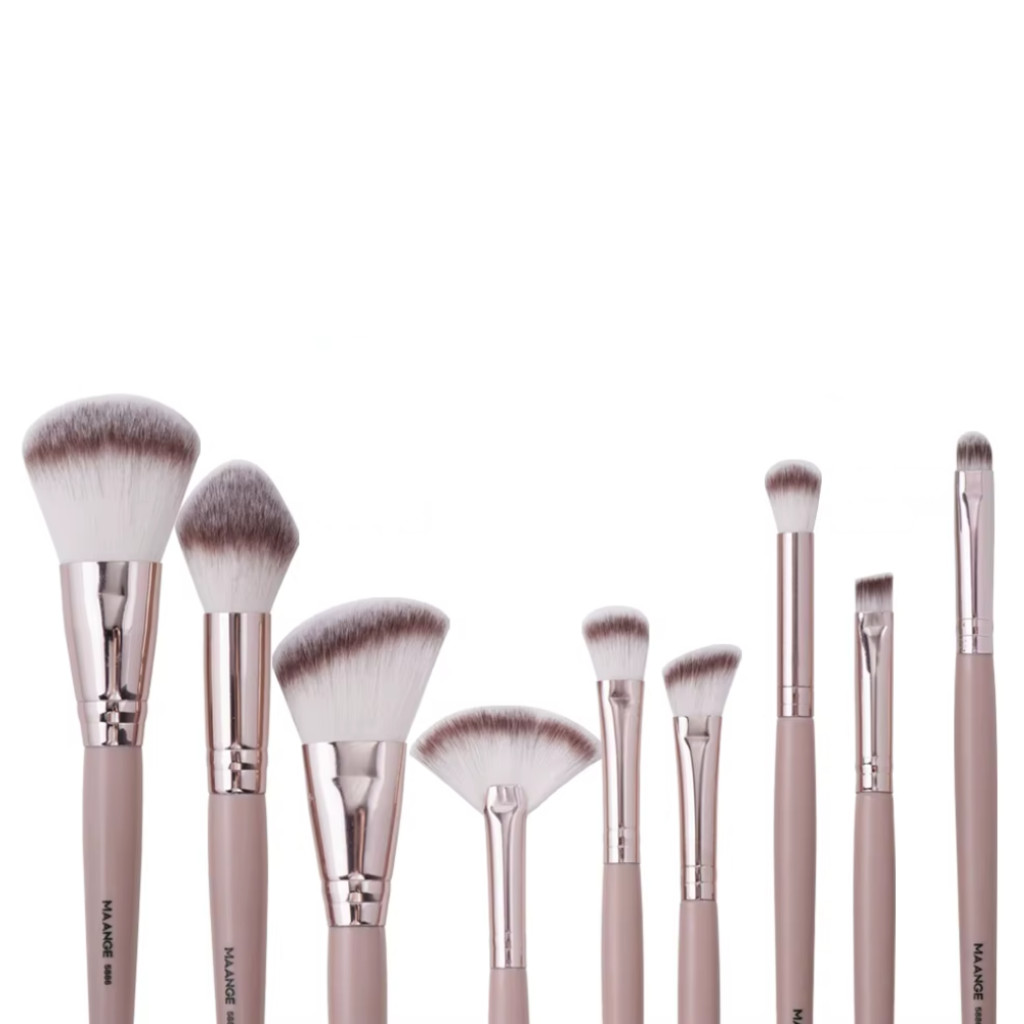 Kit Pincéis de Maquiagem Maange 9 Peças - Cerdas Macias para Olhos, Pele e Acabamento Profissional