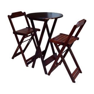 Jogo De Bistrô Dobrável Em Madeira Maciça C/ 02 Banquetas Altas - Imbuia - Marrom em Oferta na Shopee