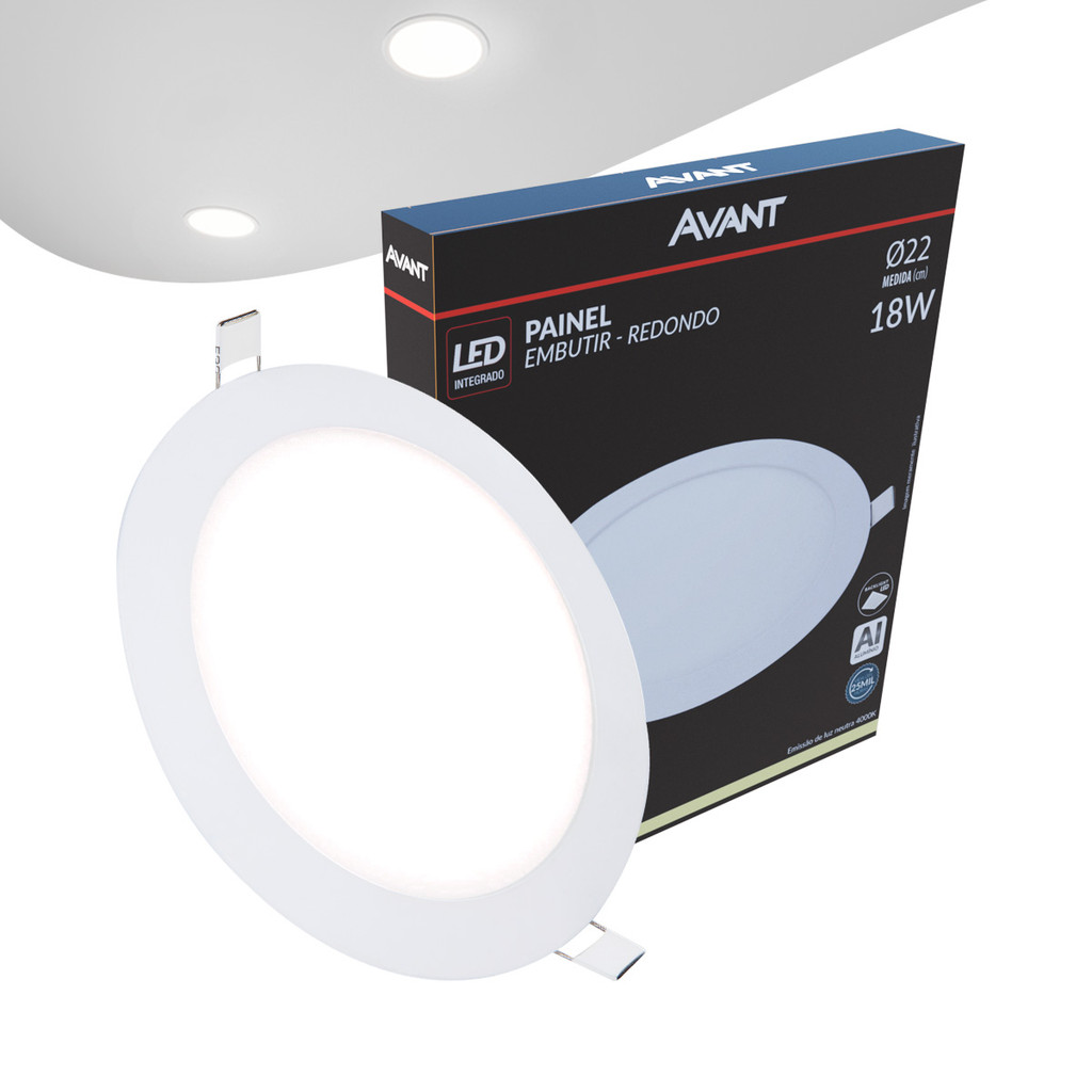 Painel Plafon Led Alu 18w 4000k Emb. Redondo 110v/220v 22cm Avant em Oferta na Shopee