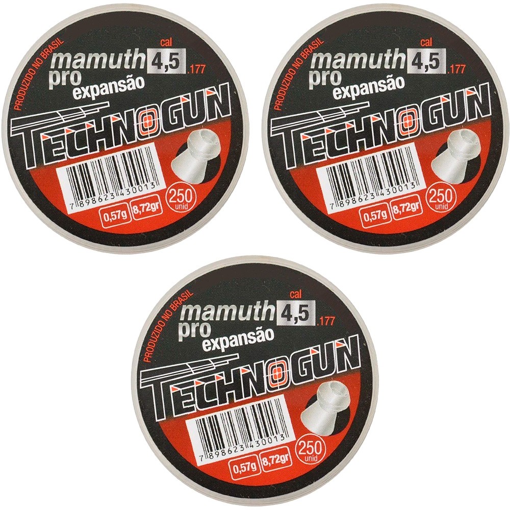3x Chumbinho Technogun Mamuth Pro Expansão 4.5mm 250un. em Oferta na Shopee