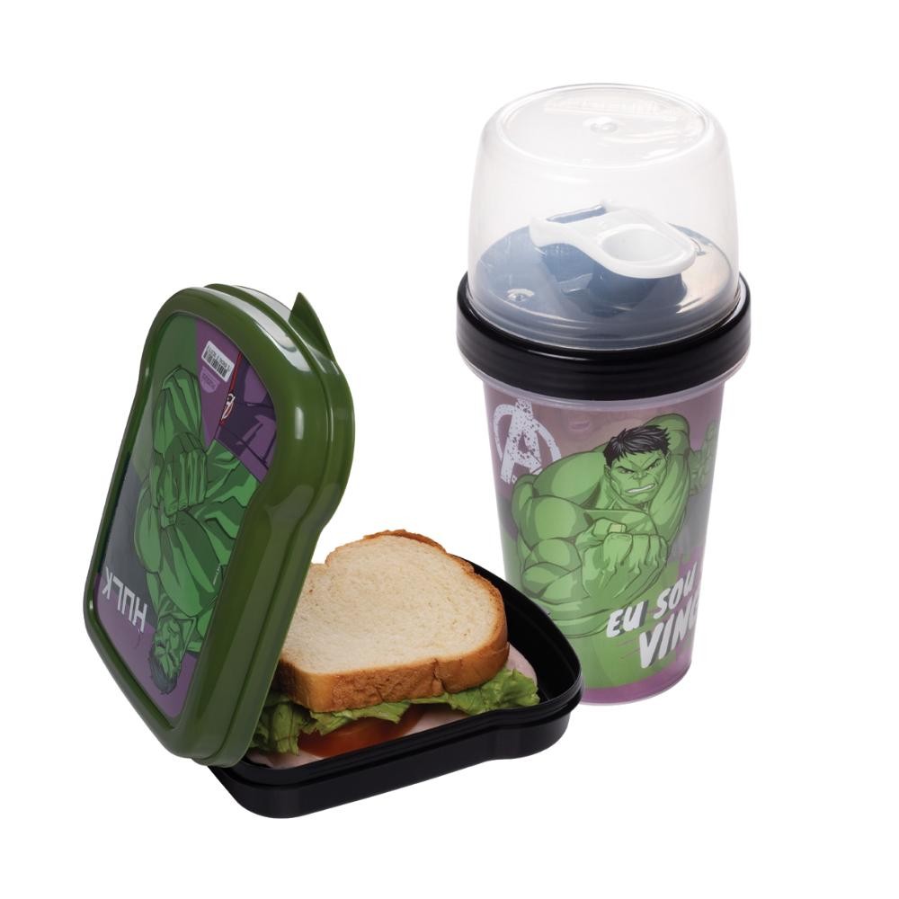 Kit Lancheira Hulk 1 Sanduicheira 1 Garrafa Mini Shakeira Plasútil em Oferta na Shopee