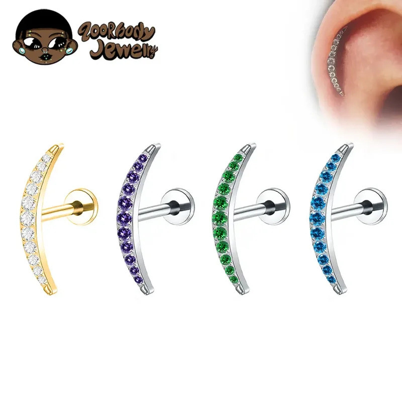 ASTM F136 Titânio Labret Helix Piercing Rosca Interna Curvo Talões Plana Tragus Conch Piercing