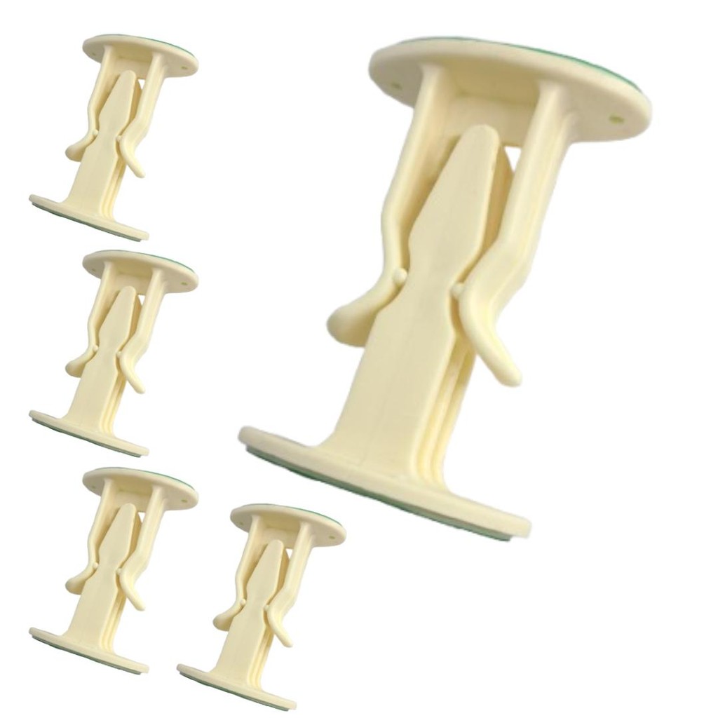 Kit 5 Trava Porta Janela Fixador Autoadesivo Plástico Bege Prático Parede Rodapé