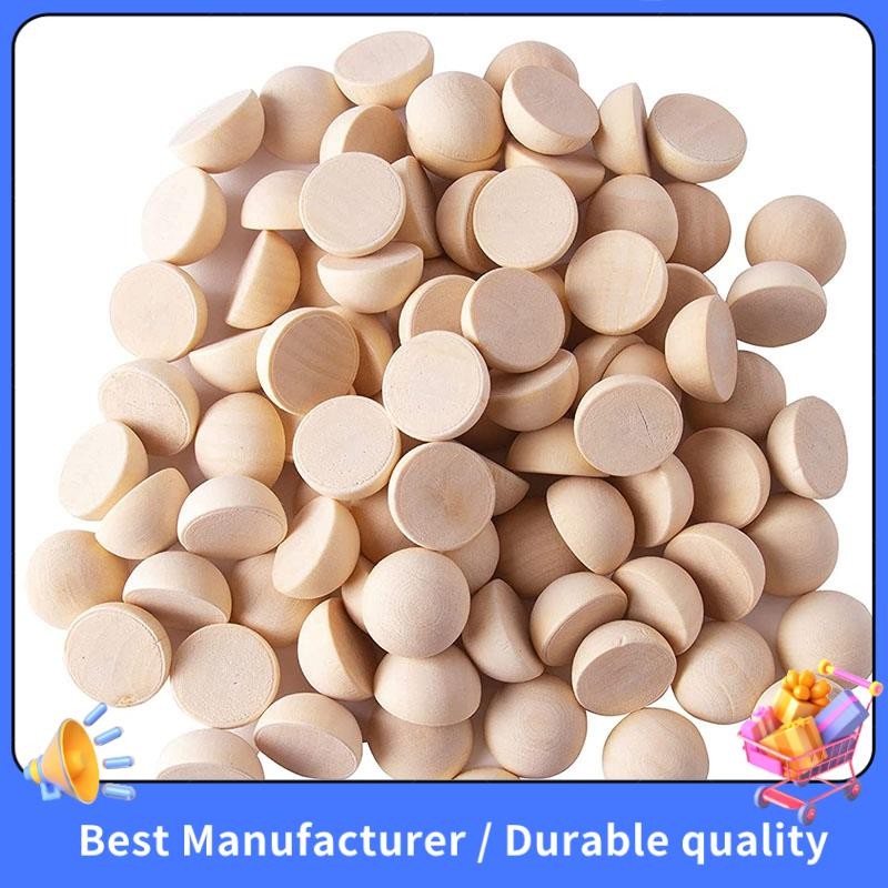 100 Peças 20mm Meia Contas De Madeira , Bolas Redondas Naturais Divididas Inacabadas Soltas Para Artesanato DIY Natal