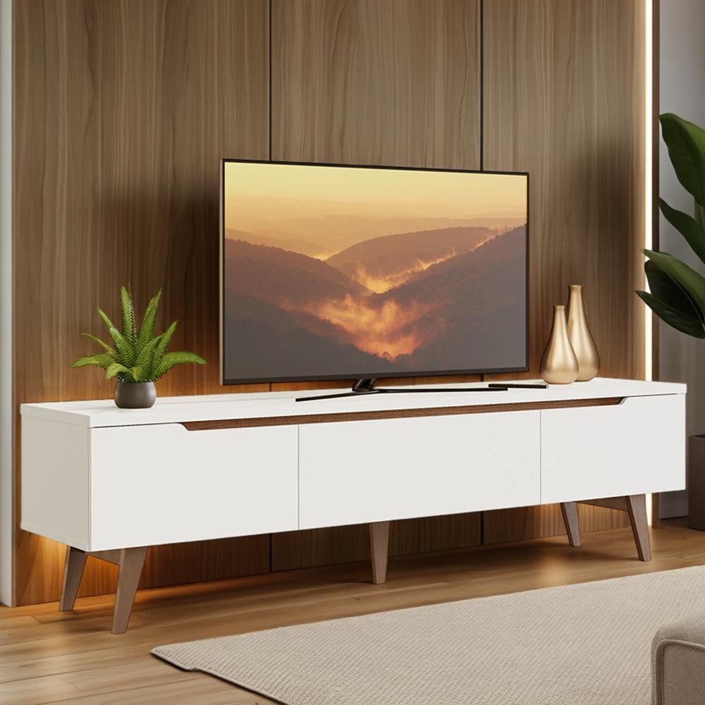 Rack para TV até 75 Polegadas Madesa Brest 2 Portas 1 Gaveta Branco - Home & Living